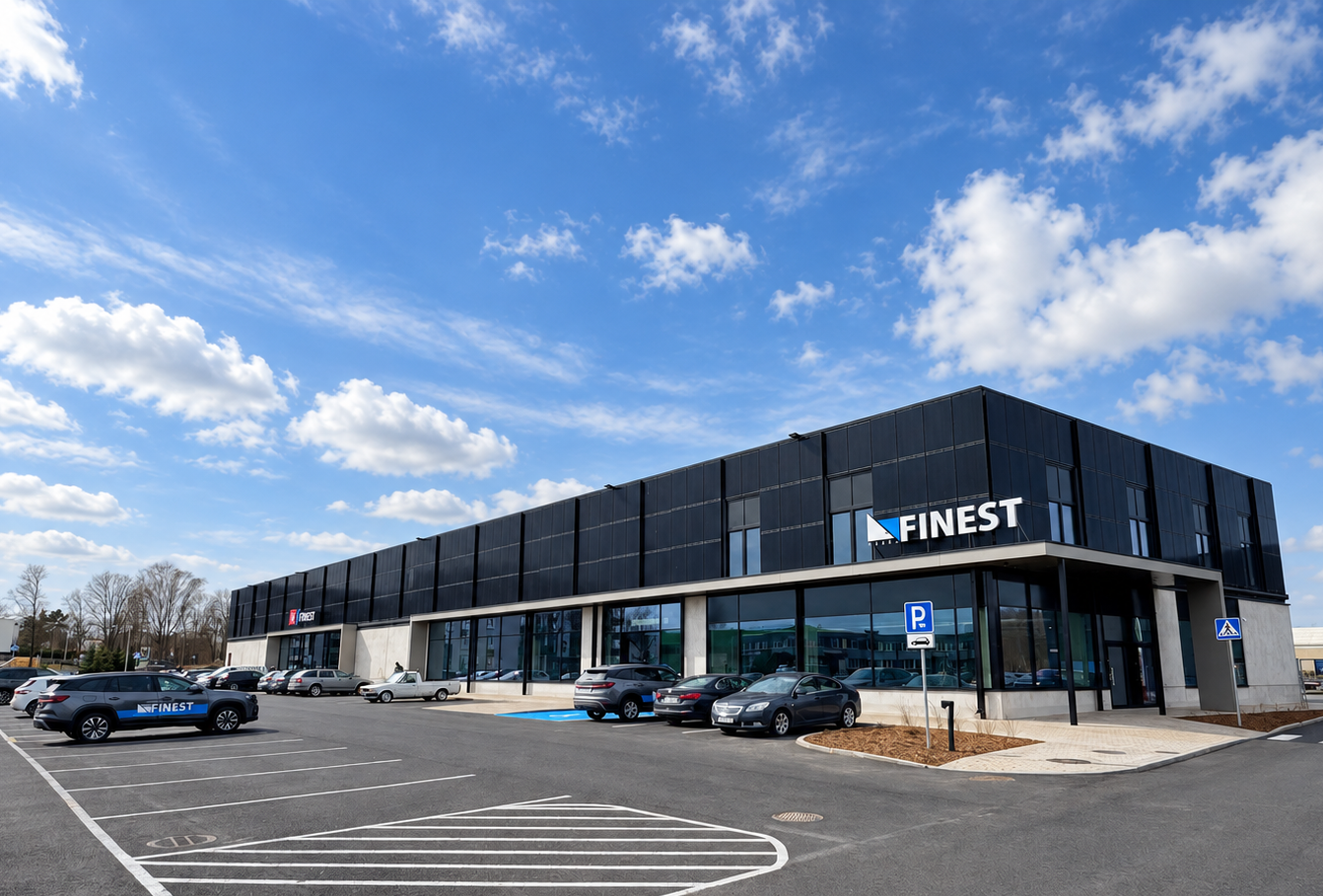 The new dark-blue Tule põik 2 commercial building in Saue